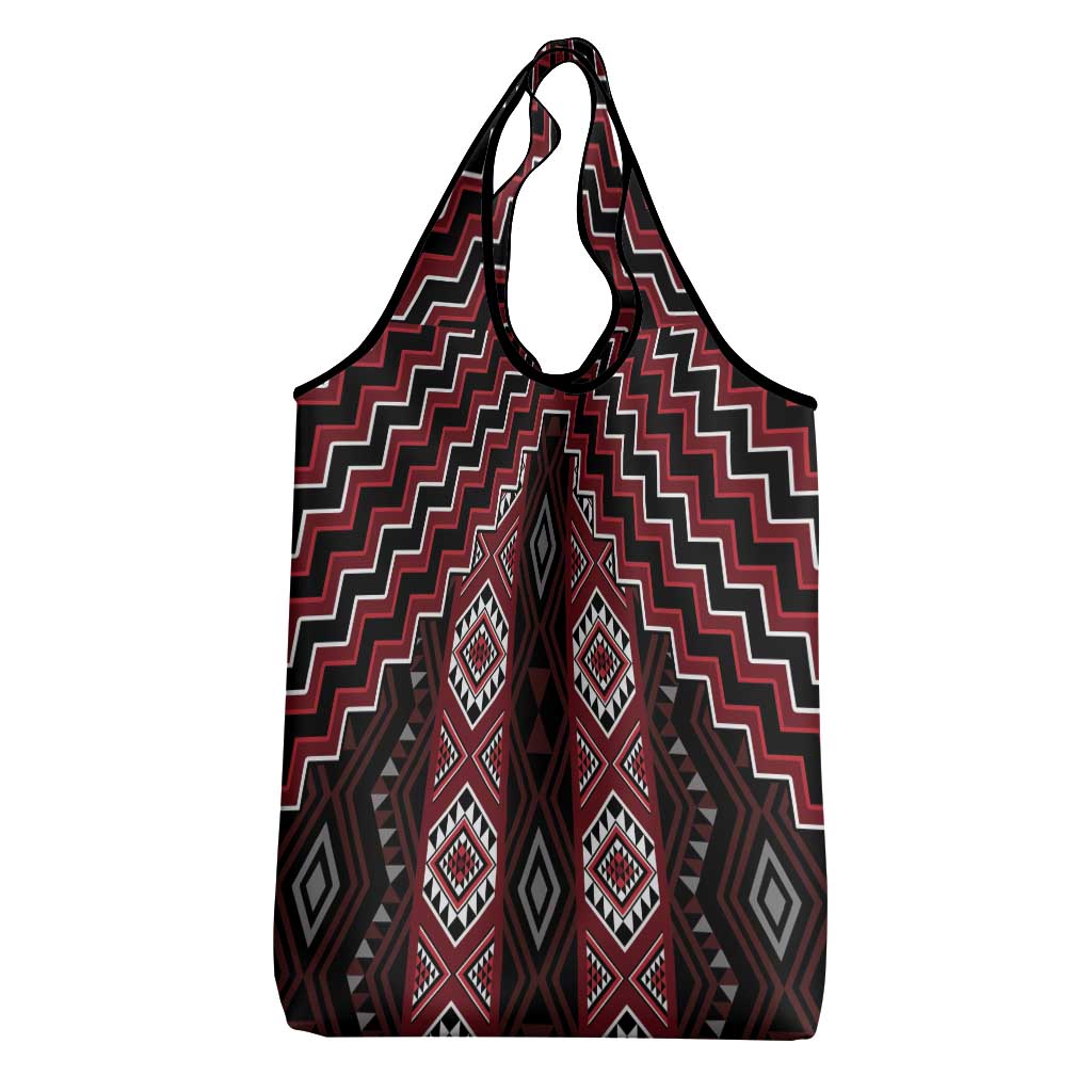 New Zealand Aotearoa Grocery Bag Red Poutama With Taniko Pattern