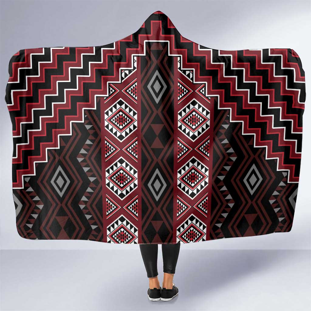 New Zealand Aotearoa Hooded Blanket Red Poutama With Taniko Pattern LT05