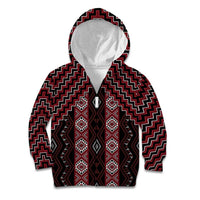 New Zealand Aotearoa Kid Hoodie Red Poutama With Taniko Pattern LT05