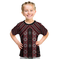 New Zealand Aotearoa Kid T Shirt Red Poutama With Taniko Pattern LT05 Red - Polynesian Pride