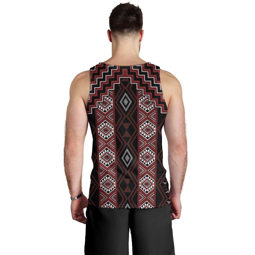 New Zealand Aotearoa Men Tank Top Red Poutama With Taniko Pattern LT05