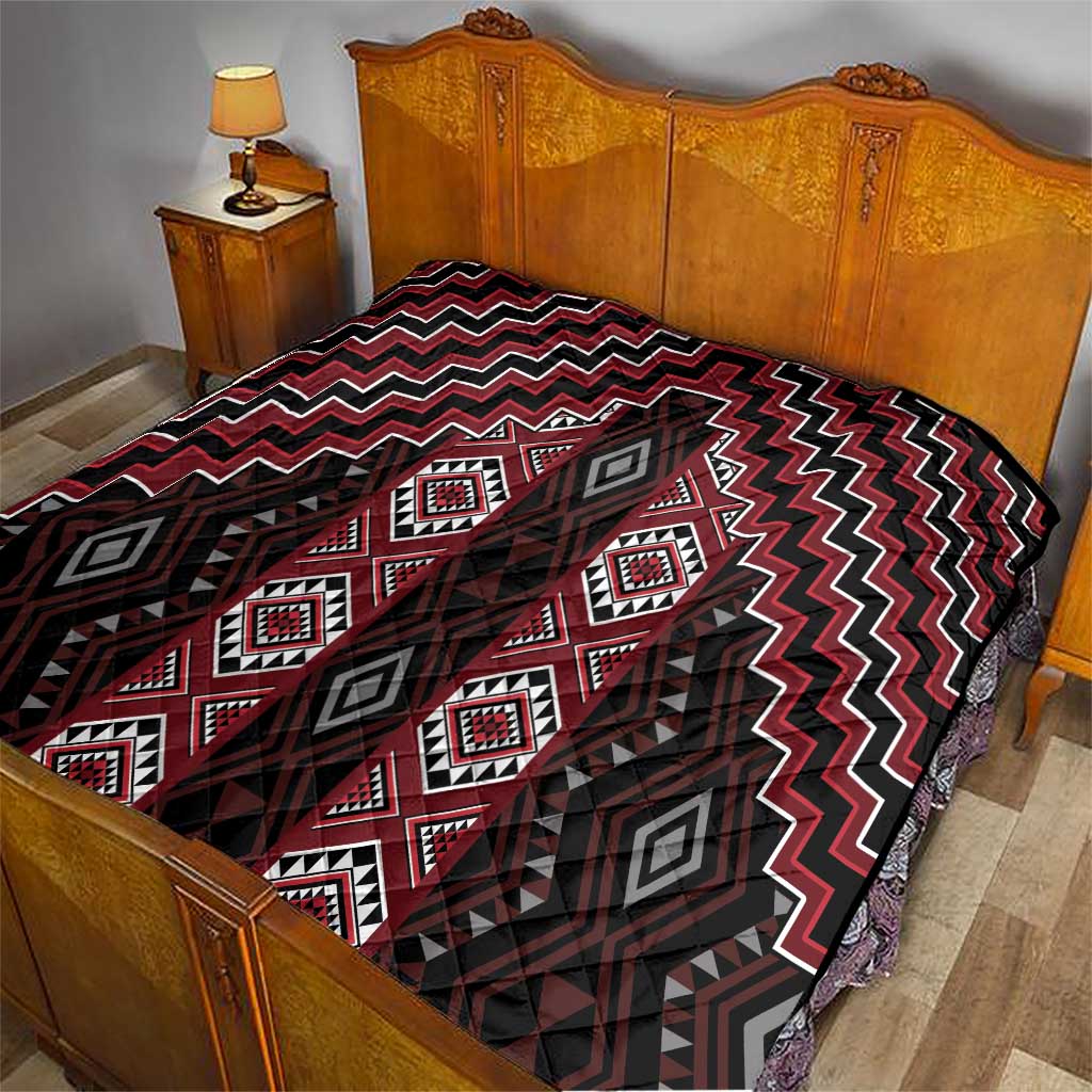 New Zealand Aotearoa Quilt Red Poutama With Taniko Pattern LT05 - Polynesian Pride