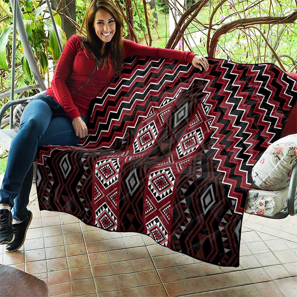 New Zealand Aotearoa Quilt Red Poutama With Taniko Pattern LT05 - Polynesian Pride