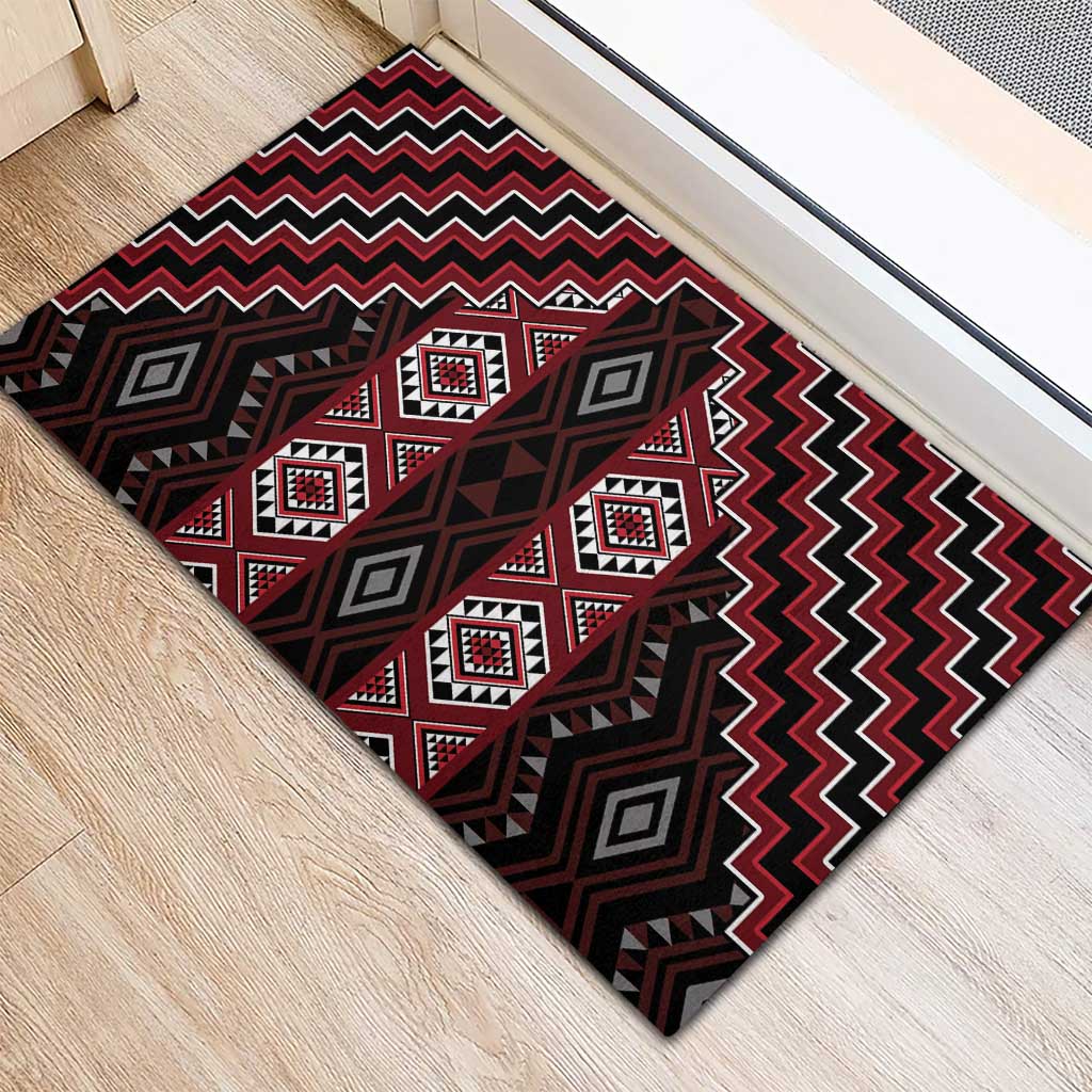 New Zealand Aotearoa Rubber Doormat Red Poutama With Taniko Pattern LT05