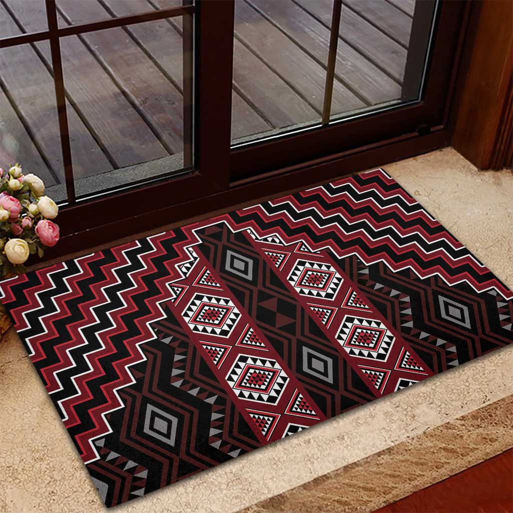 New Zealand Aotearoa Rubber Doormat Red Poutama With Taniko Pattern LT05