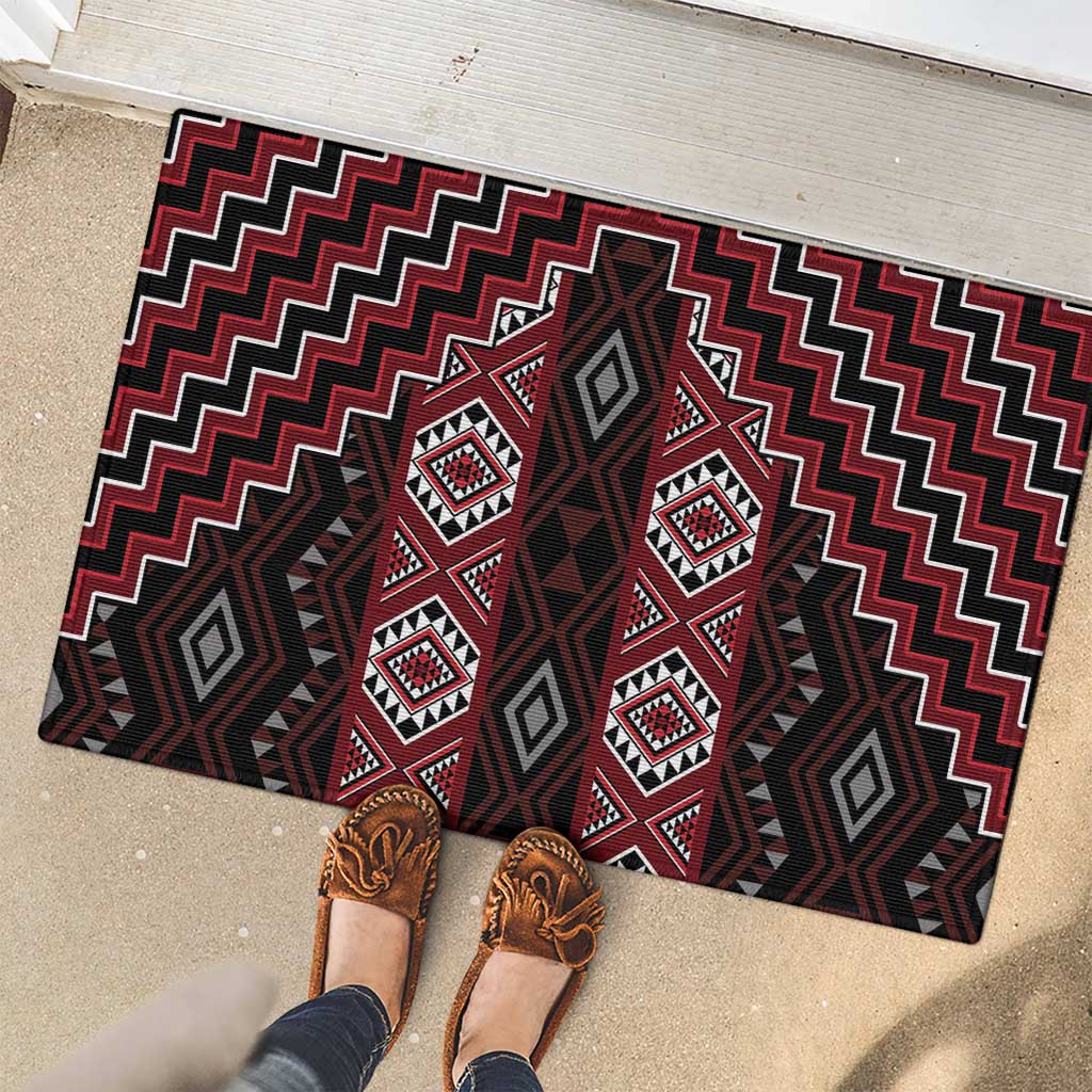 New Zealand Aotearoa Rubber Doormat Red Poutama With Taniko Pattern LT05