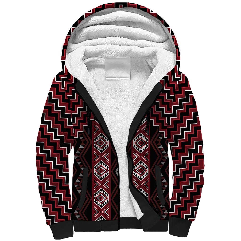 New Zealand Aotearoa Sherpa Hoodie Red Poutama With Taniko Pattern LT05