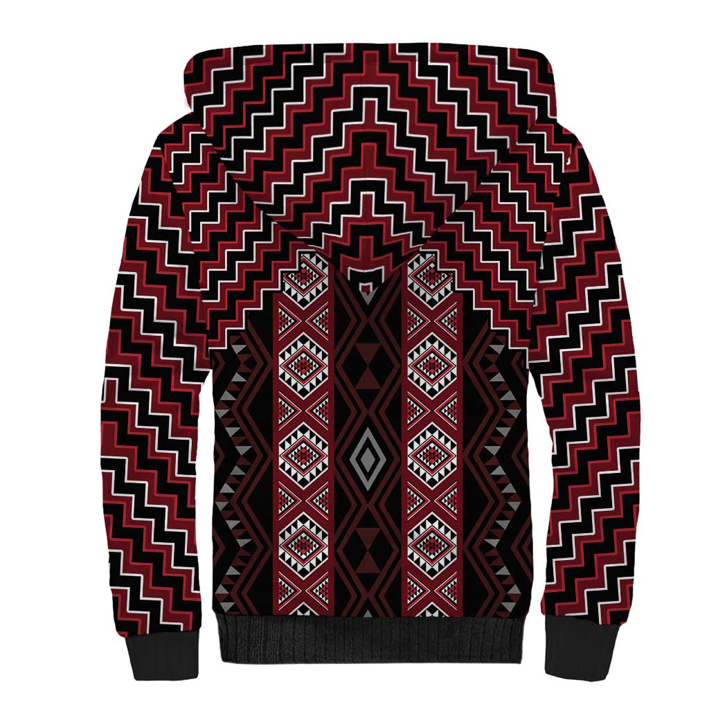New Zealand Aotearoa Sherpa Hoodie Red Poutama With Taniko Pattern LT05