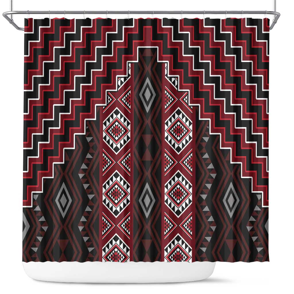 New Zealand Aotearoa Shower Curtain Red Poutama With Taniko Pattern LT05