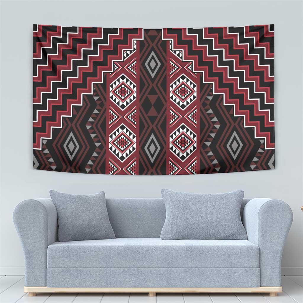 New Zealand Aotearoa Tapestry Red Poutama With Taniko Pattern LT05 - Polynesian Pride