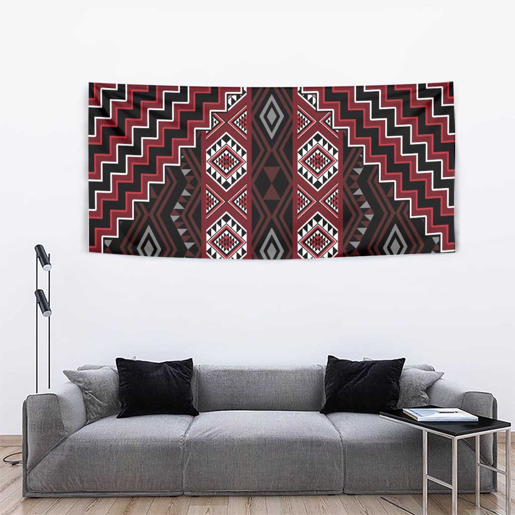 New Zealand Aotearoa Tapestry Red Poutama With Taniko Pattern LT05 - Polynesian Pride