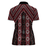 New Zealand Aotearoa Women Polo Shirt Red Poutama With Taniko Pattern LT05