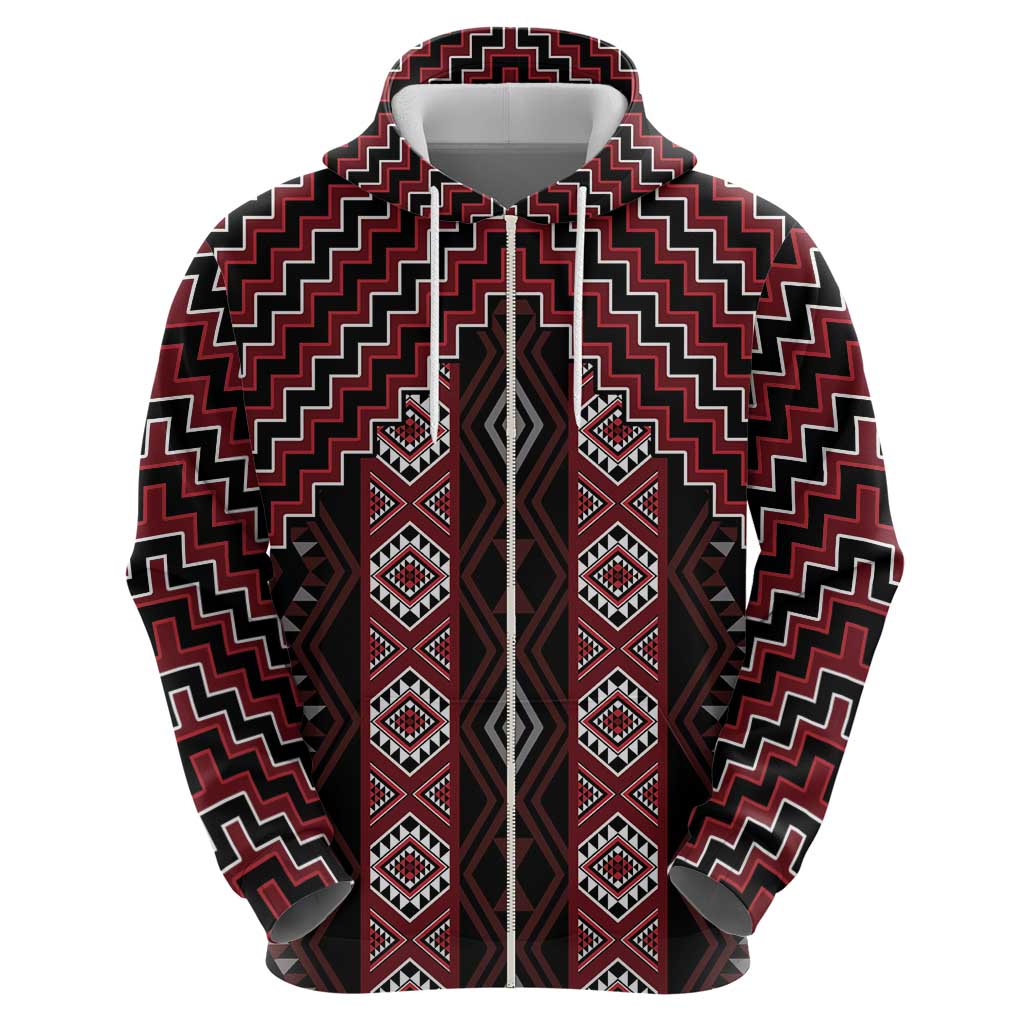 New Zealand Aotearoa Zip Hoodie Red Poutama With Taniko Pattern LT05