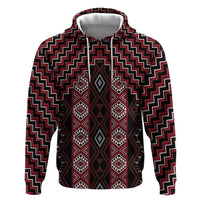 New Zealand Aotearoa Zip Hoodie Red Poutama With Taniko Pattern LT05