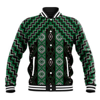 New Zealand Aotearoa Baseball Jacket Green Poutama With Taniko Pattern LT05