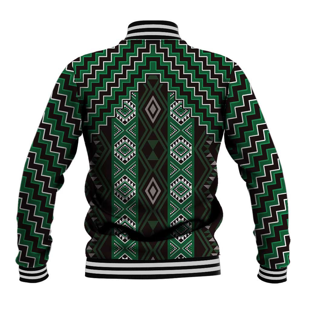 New Zealand Aotearoa Baseball Jacket Green Poutama With Taniko Pattern LT05
