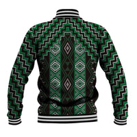 New Zealand Aotearoa Baseball Jacket Green Poutama With Taniko Pattern LT05
