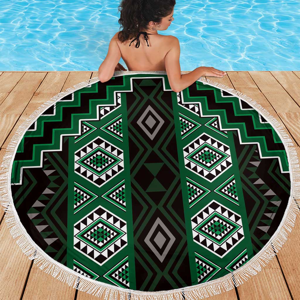 New Zealand Aotearoa Beach Blanket Green Poutama With Taniko Pattern LT05