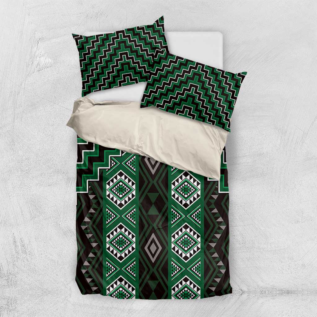 New Zealand Aotearoa Bedding Set Green Poutama With Taniko Pattern LT05