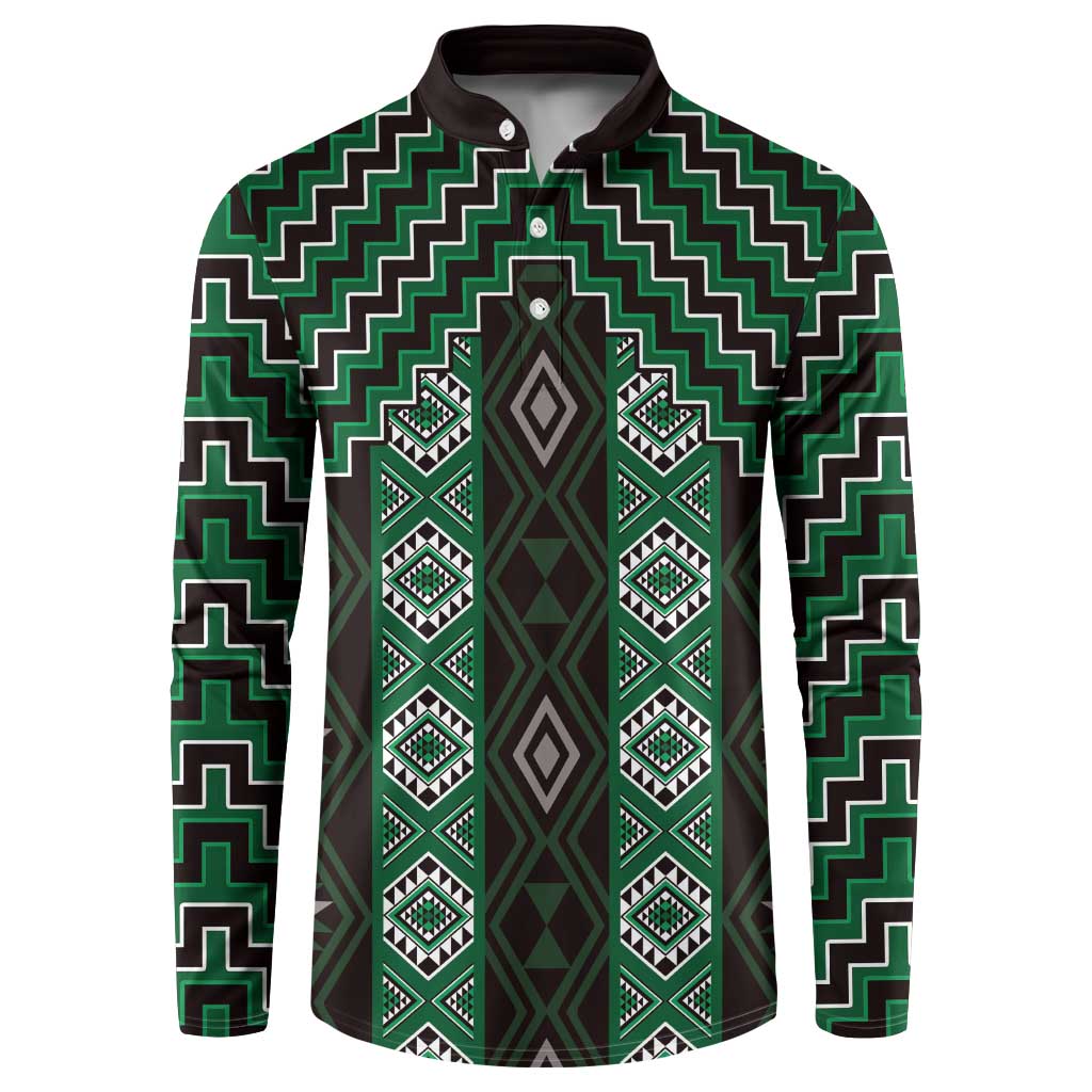 New Zealand Aotearoa Button Sweatshirt Green Poutama With Taniko Pattern LT05