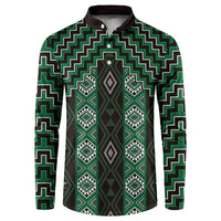 New Zealand Aotearoa Button Sweatshirt Green Poutama With Taniko Pattern LT05