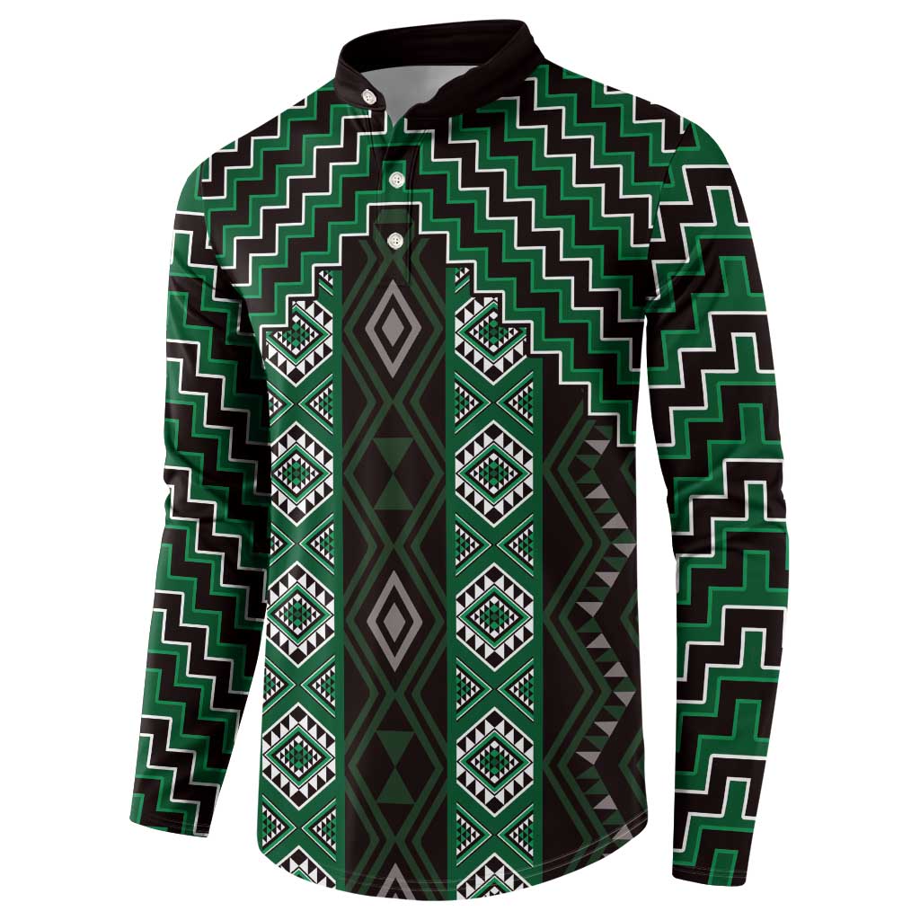 New Zealand Aotearoa Button Sweatshirt Green Poutama With Taniko Pattern LT05