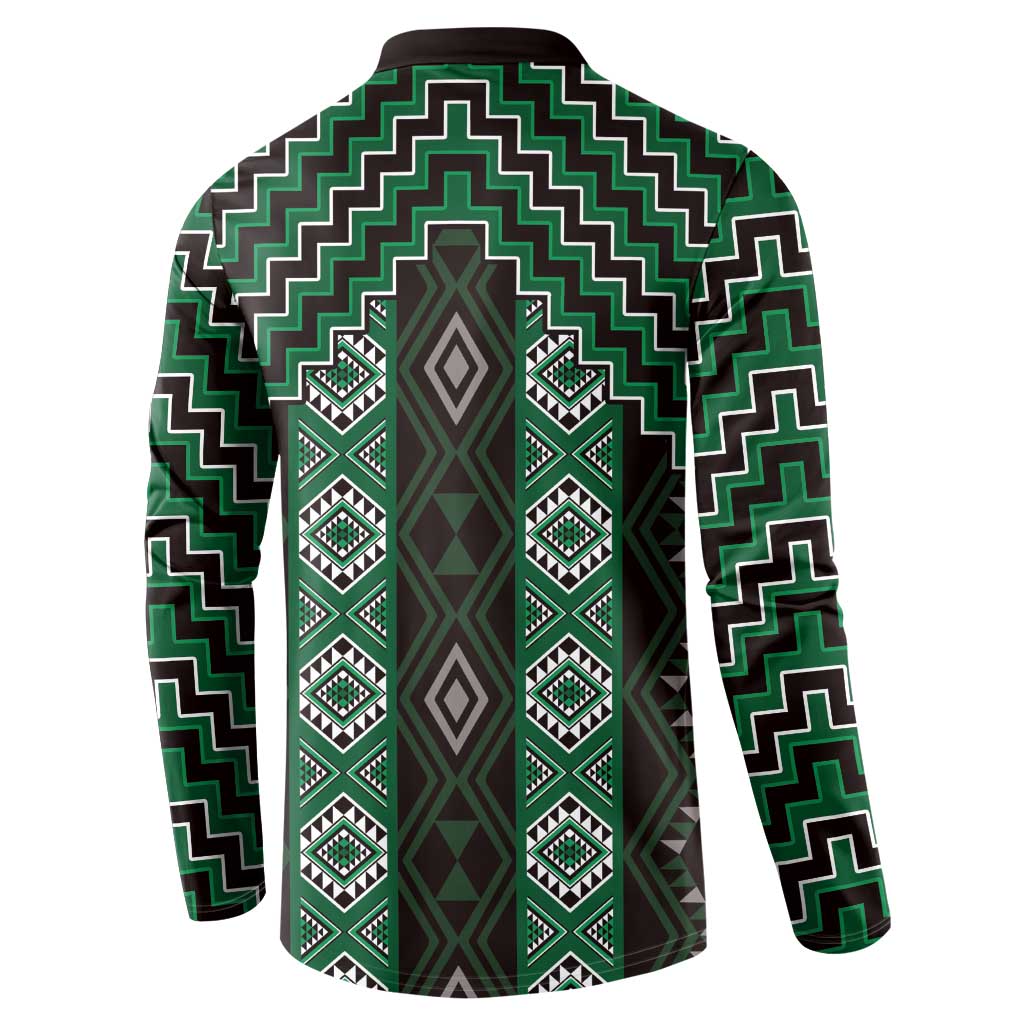 New Zealand Aotearoa Button Sweatshirt Green Poutama With Taniko Pattern LT05