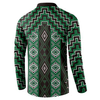 New Zealand Aotearoa Button Sweatshirt Green Poutama With Taniko Pattern LT05