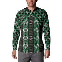 New Zealand Aotearoa Button Sweatshirt Green Poutama With Taniko Pattern LT05
