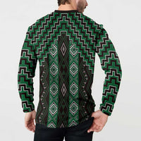 New Zealand Aotearoa Button Sweatshirt Green Poutama With Taniko Pattern LT05