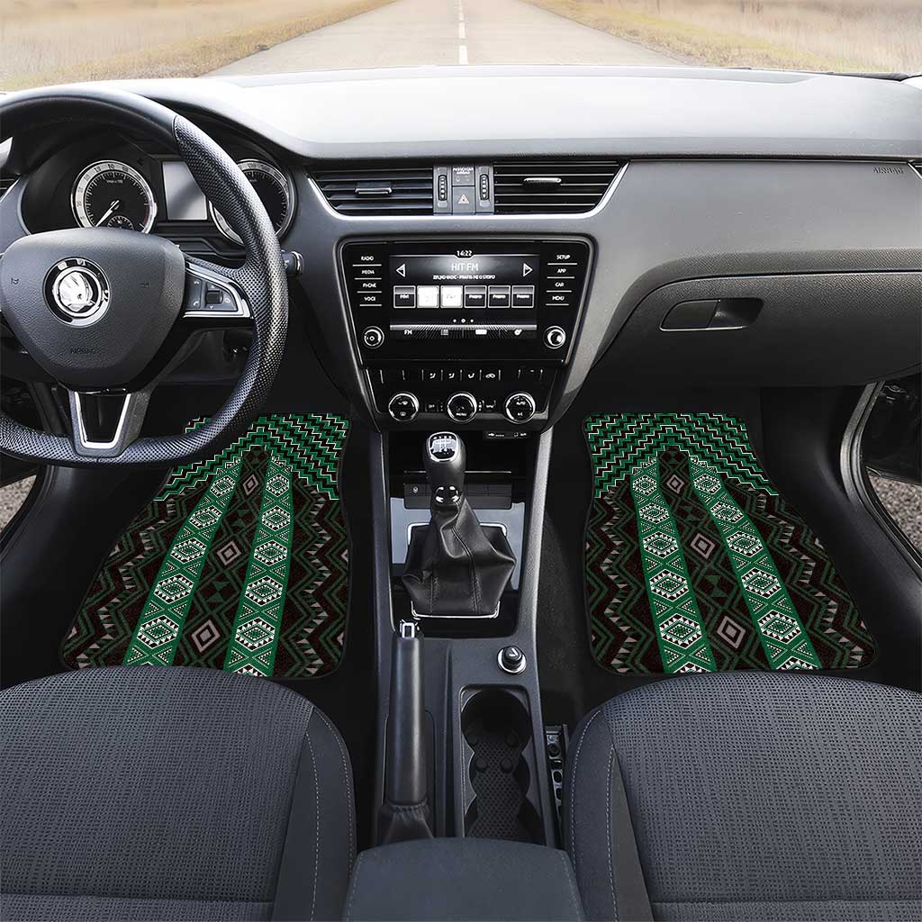 New Zealand Aotearoa Car Mats Green Poutama With Taniko Pattern LT05