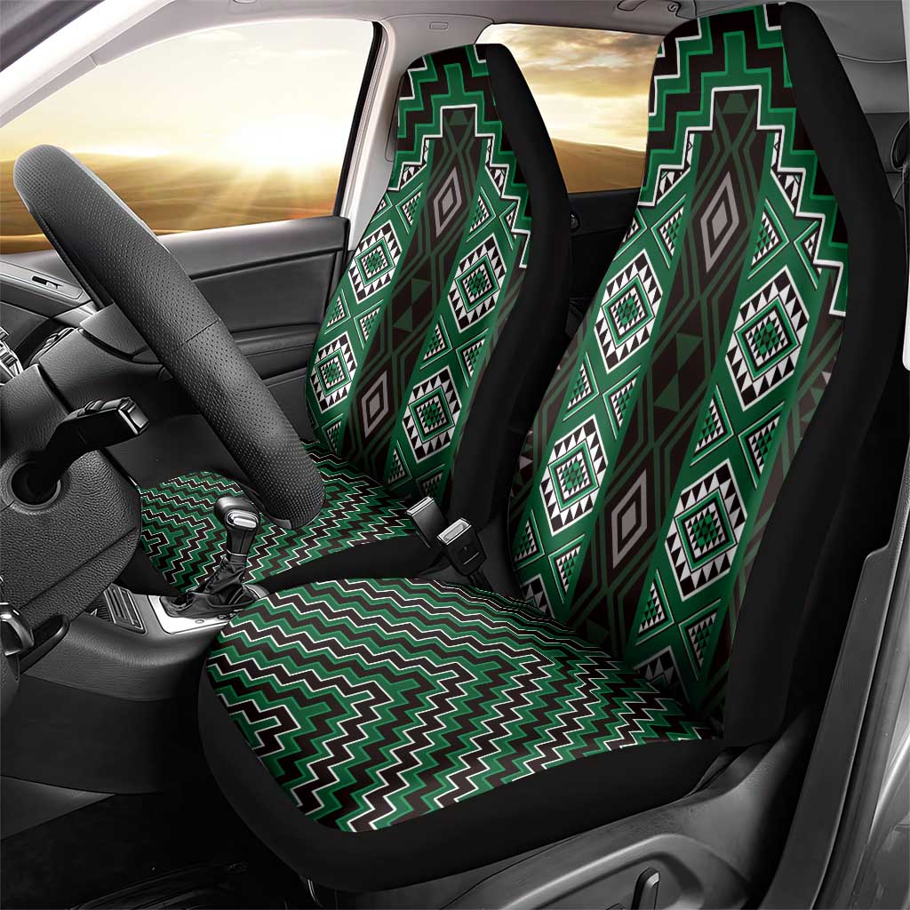 New Zealand Aotearoa Car Seat Cover Green Poutama With Taniko Pattern LT05