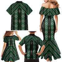 New Zealand Aotearoa Family Matching Mermaid Dress and Hawaiian Shirt Green Poutama With Taniko Pattern LT05 - Polynesian Pride