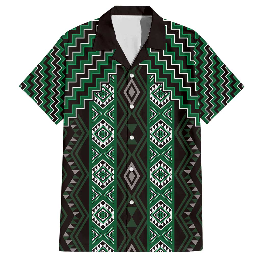 New Zealand Aotearoa Family Matching Off Shoulder Maxi Dress and Hawaiian Shirt Green Poutama With Taniko Pattern LT05
