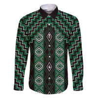 New Zealand Aotearoa Family Matching Short Sleeve Bodycon Dress and Hawaiian Shirt Green Poutama With Taniko Pattern LT05 Dad's Shirt - Long Sleeve Green - Polynesian Pride