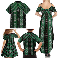 New Zealand Aotearoa Family Matching Summer Maxi Dress and Hawaiian Shirt Green Poutama With Taniko Pattern LT05 - Polynesian Pride
