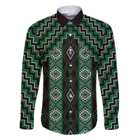 New Zealand Aotearoa Family Matching Summer Maxi Dress and Hawaiian Shirt Green Poutama With Taniko Pattern LT05 Dad's Shirt - Long Sleeve Green - Polynesian Pride