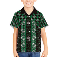 New Zealand Aotearoa Family Matching Summer Maxi Dress and Hawaiian Shirt Green Poutama With Taniko Pattern LT05 Son's Shirt Green - Polynesian Pride