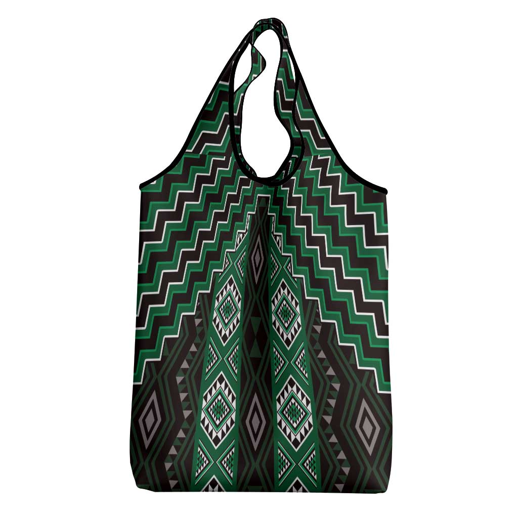 New Zealand Aotearoa Grocery Bag Green Poutama With Taniko Pattern