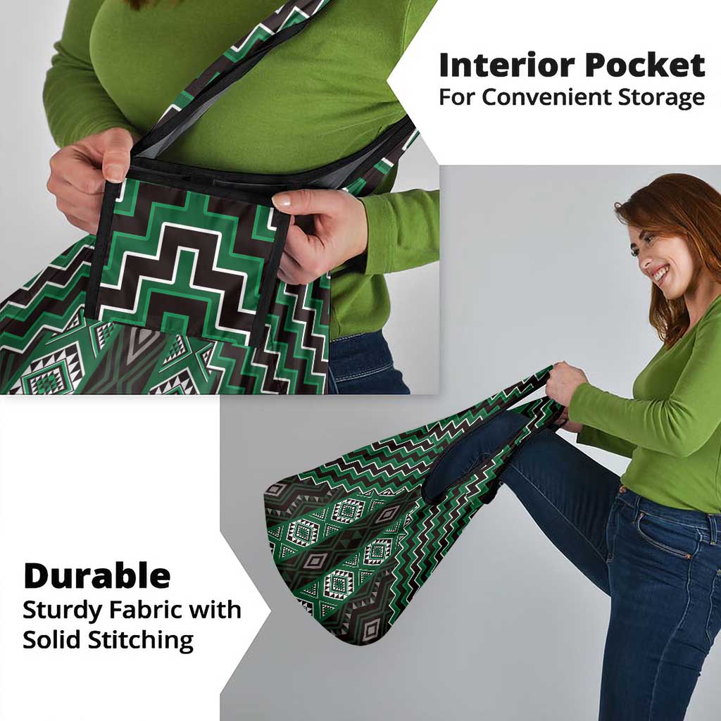 New Zealand Aotearoa Grocery Bag Green Poutama With Taniko Pattern