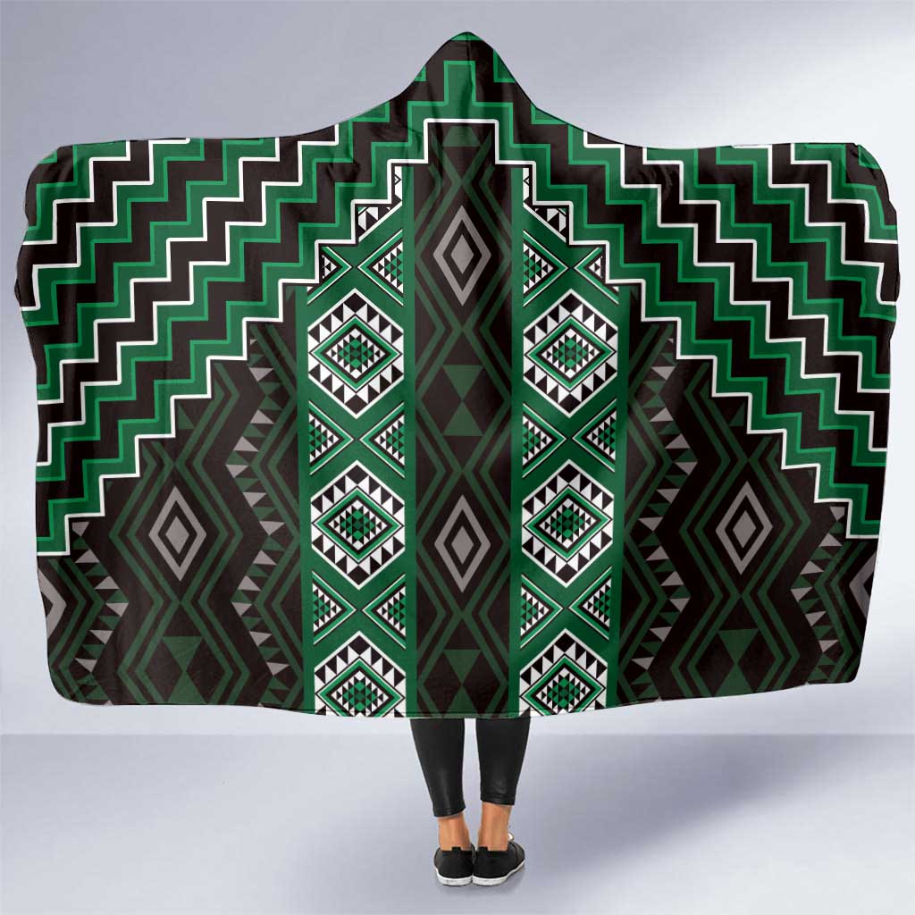 New Zealand Aotearoa Hooded Blanket Green Poutama With Taniko Pattern LT05
