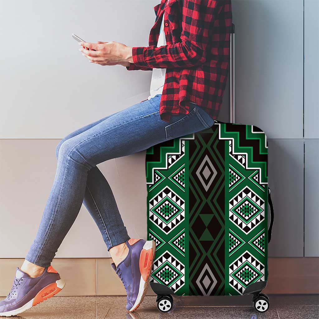 New Zealand Aotearoa Luggage Cover Green Poutama With Taniko Pattern LT05