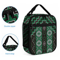New Zealand Aotearoa Lunch Bag Green Poutama With Taniko Pattern LT05 - Polynesian Pride