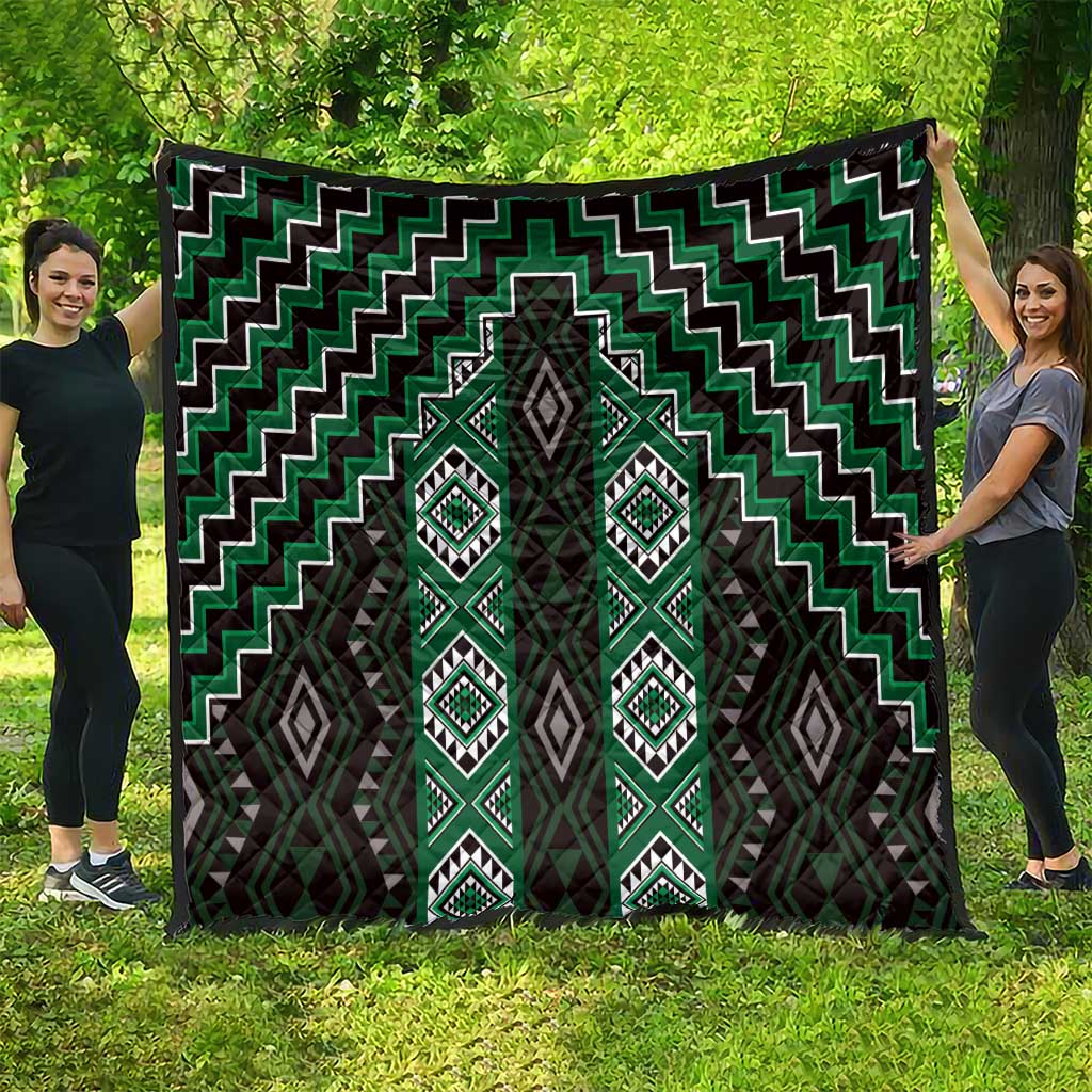 New Zealand Aotearoa Quilt Green Poutama With Taniko Pattern LT05 - Polynesian Pride
