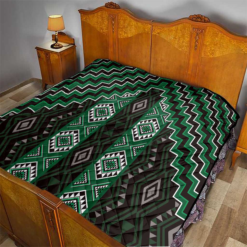 New Zealand Aotearoa Quilt Green Poutama With Taniko Pattern LT05 - Polynesian Pride
