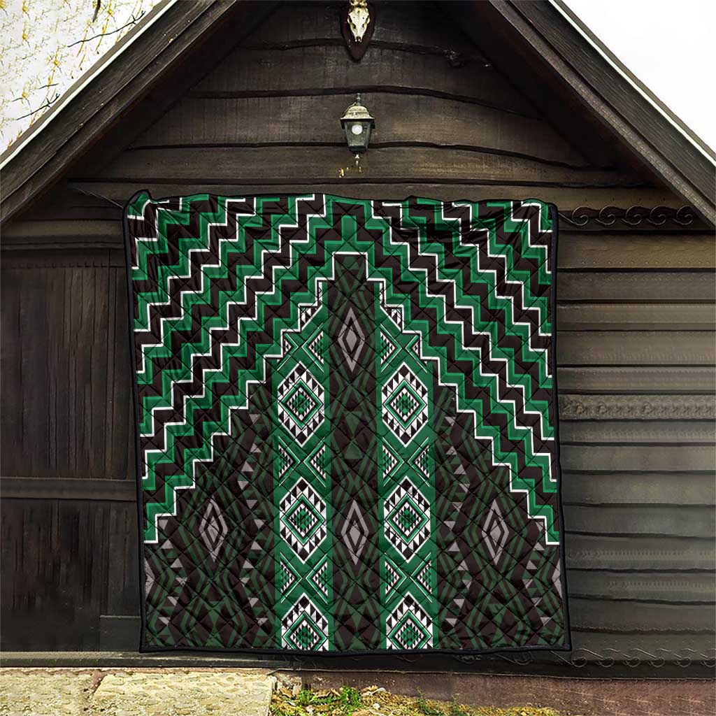 New Zealand Aotearoa Quilt Green Poutama With Taniko Pattern LT05 - Polynesian Pride