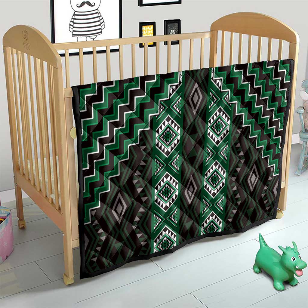 New Zealand Aotearoa Quilt Green Poutama With Taniko Pattern LT05 - Polynesian Pride