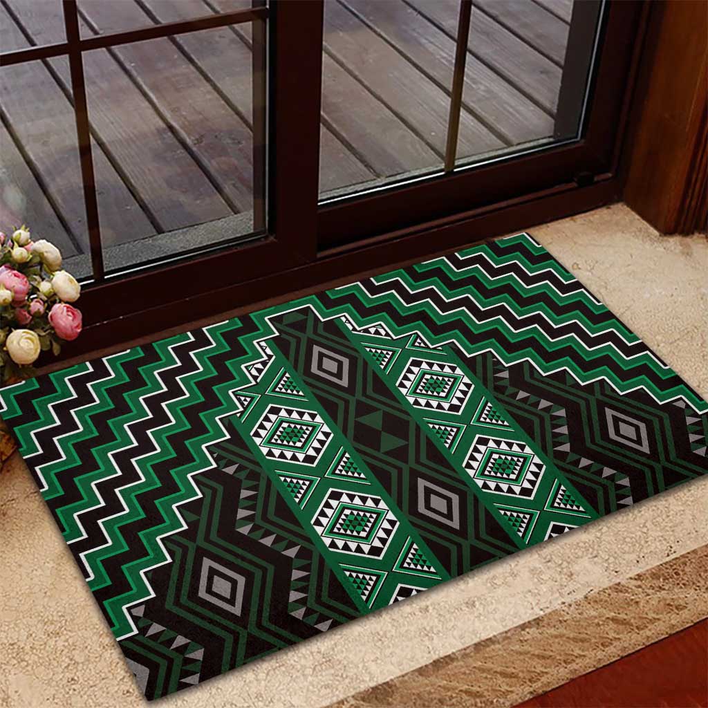 New Zealand Aotearoa Rubber Doormat Green Poutama With Taniko Pattern LT05