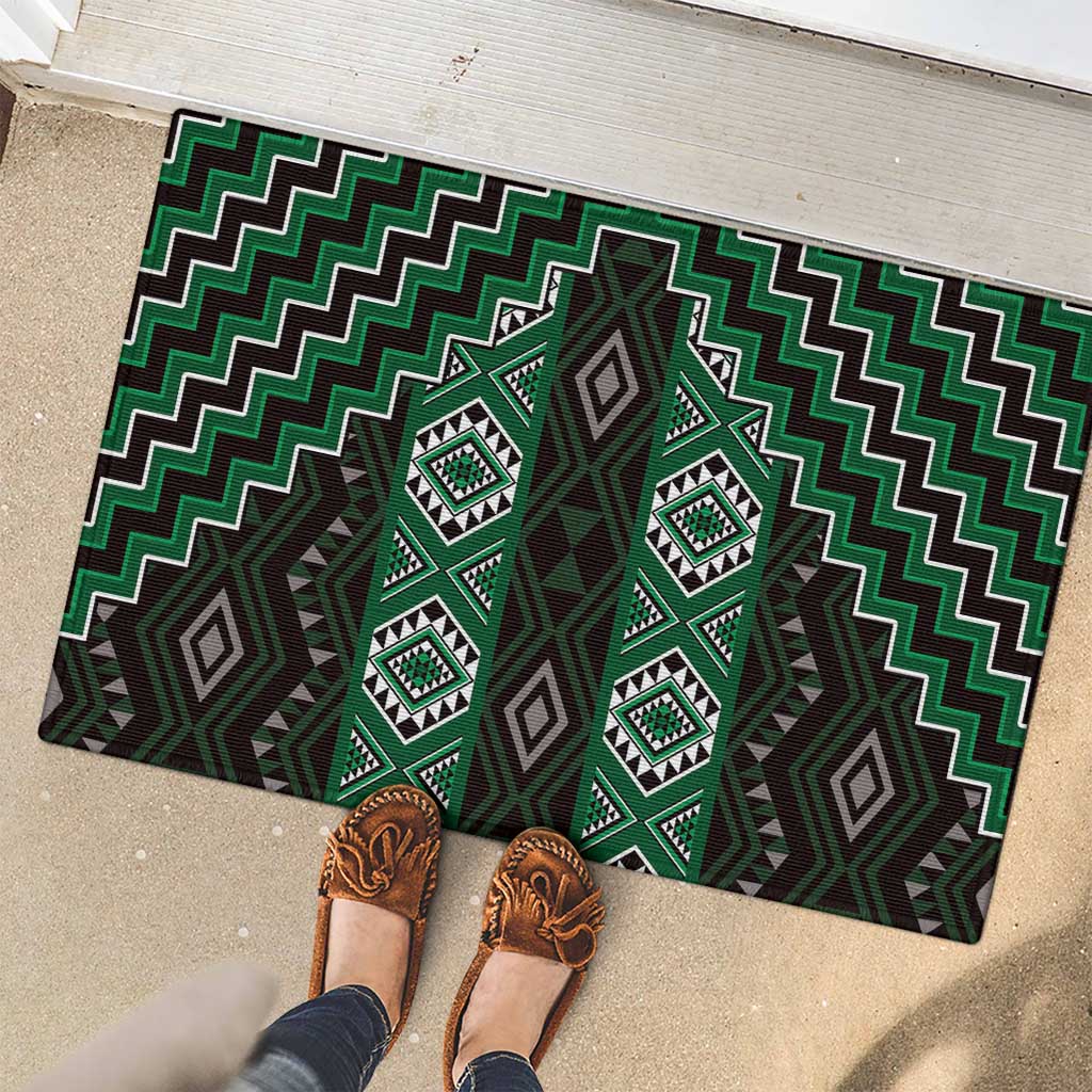 New Zealand Aotearoa Rubber Doormat Green Poutama With Taniko Pattern LT05