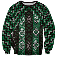 New Zealand Aotearoa Sweatshirt Green Poutama With Taniko Pattern LT05